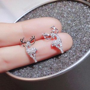 New Sterling Silver White Sapphires Reindeer Studs
